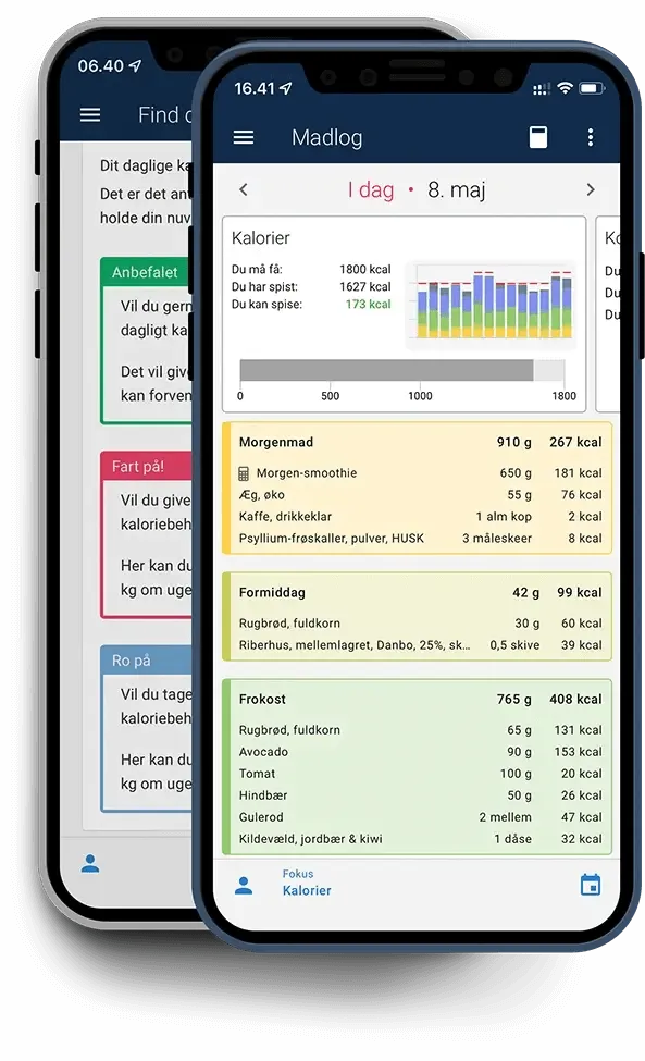 Mobil med MADLOG app skærmbillede